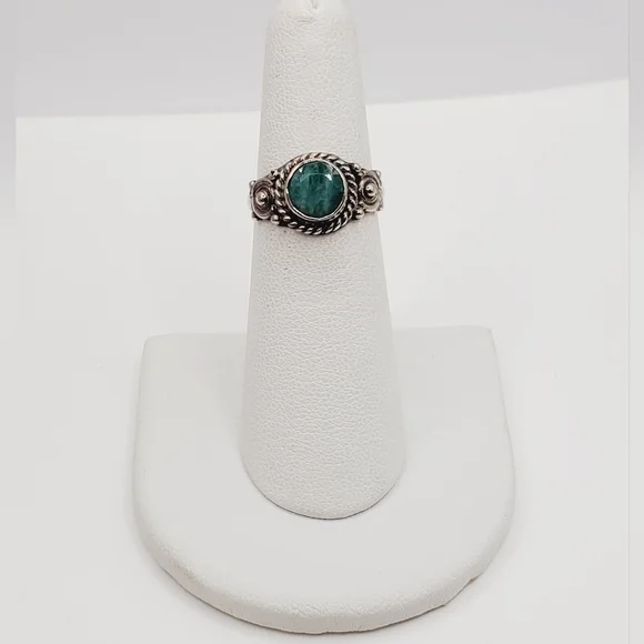 Natural Round Socoto Emerald Solitaire Artisan Ring in Sterling Silver 1.25 ctw